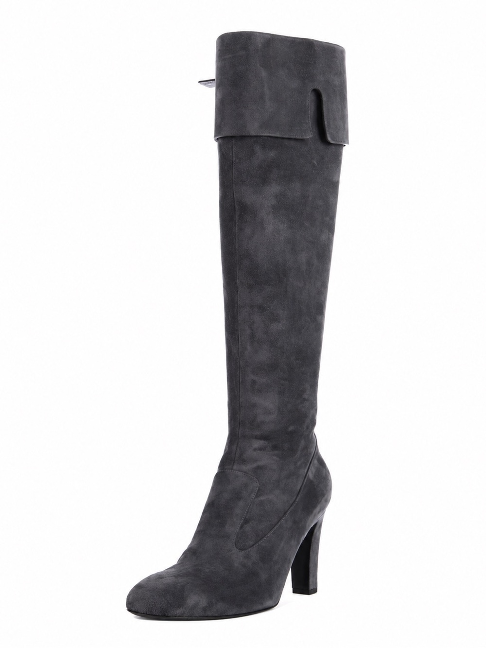 CHANEL 2021 Runway Pre-Fall Métiers d’Art Gray Suede CC Logo Knee High Boots 38
